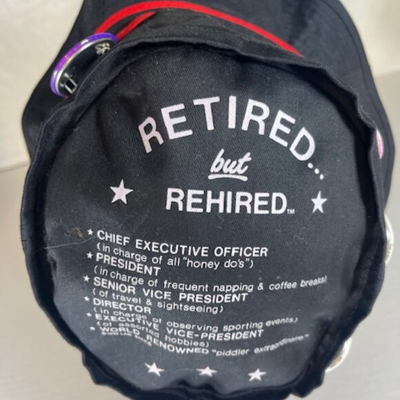 VTG Black "Retired but Rehired" Black Retirement Cotton Pail Hat 7 Pins XL - Picture 9 of 10